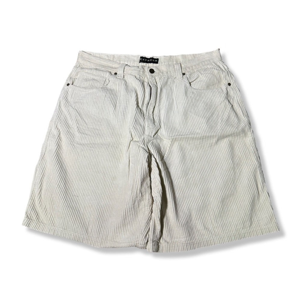 Express Corduroy Shorts Mens 36 Cream Excellent Relaxed Fit 5-Pocket Casual